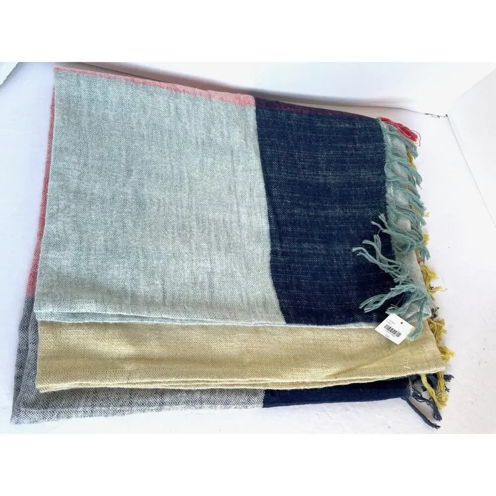 Anthropologie Colorblock Cotton Throw Blanket 60x70 Fringed